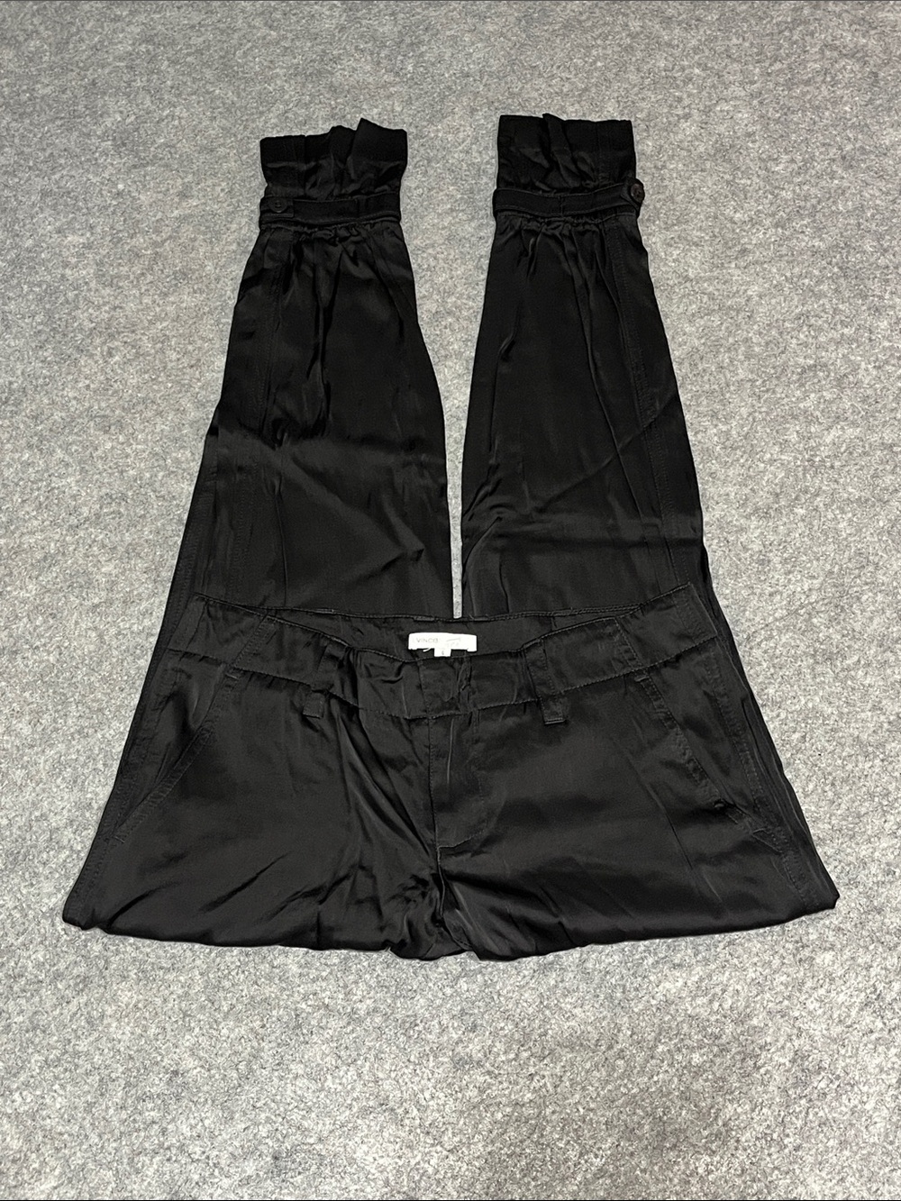 Vince Black Satin Pants with Paperbag Ankles